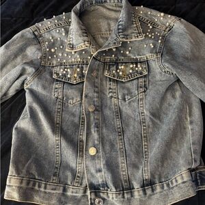 Stylish Denim Jacket with Pearl Accents